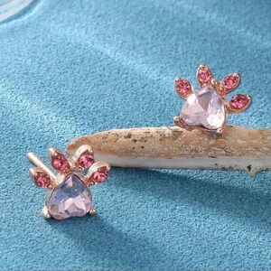 Rose Gold Cubic Zirconia Paw Earrings
